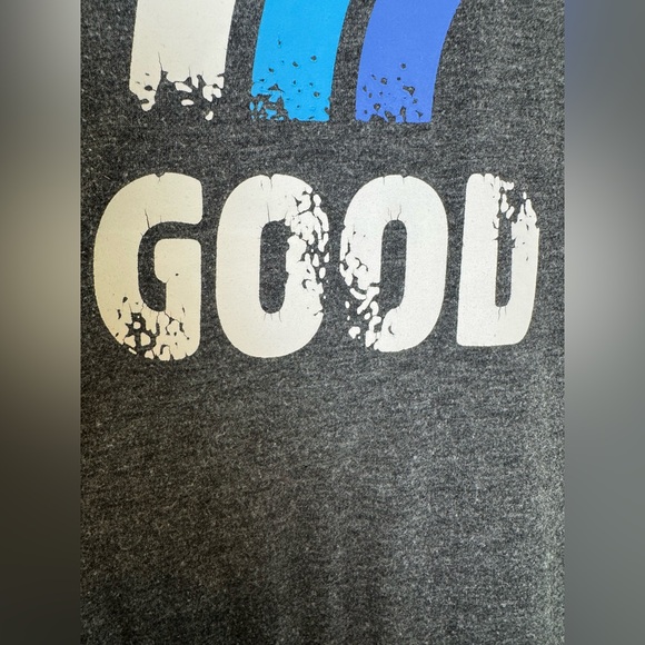 Gray Long Sleeve Shirt with "GOOD VIBES" Blue Rainbow Graphics Women's Medium M - Picture 4 of 10